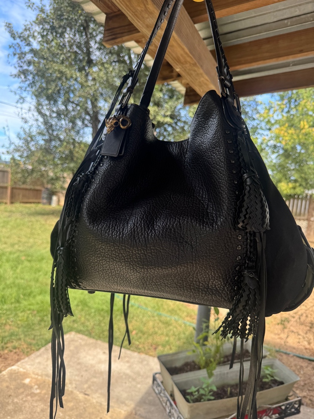 Coach Black Leather Edie 42 Large Fringe Hobo Shoulder Bag RARE